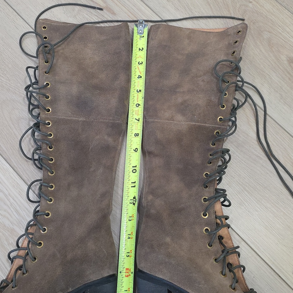 Women's Taupe Learther Lace-Up Knee-High Block Heeled Boots - Picture 11 of 16